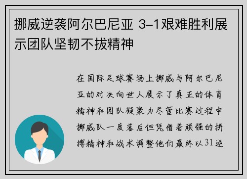 挪威逆袭阿尔巴尼亚 3-1艰难胜利展示团队坚韧不拔精神 挪威逆袭阿尔巴尼亚 3-1艰难胜利展示团队坚韧不拔精神